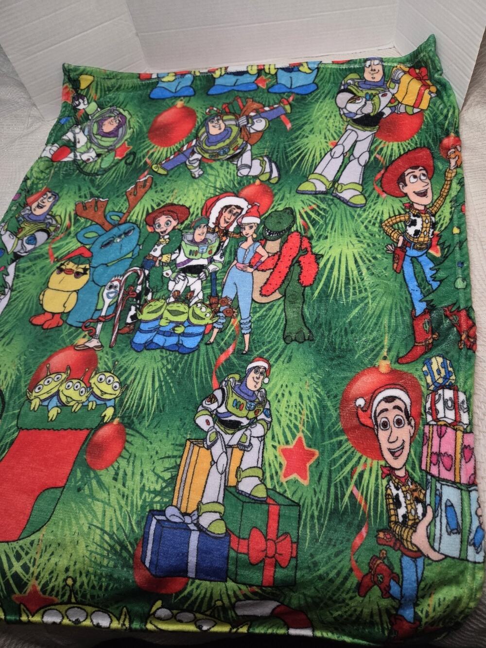Toy Stoy Christmas Handmade Baby Blanket Fleece Bo Peep Woody 40×30 Vtg Santa